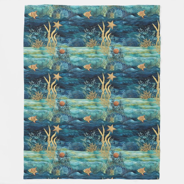 Couverture Polaire Blue Sea Beach Starfish (Devant)