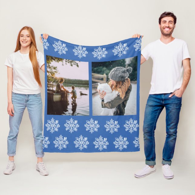 Couverture Polaire Blue Snowflake 2 Photos personnalisées Mère (En situation)