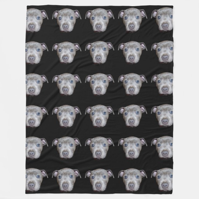 Couverture Polaire Blue Staffordshire Bull Terrier Puppy Face, Noir (Devant)