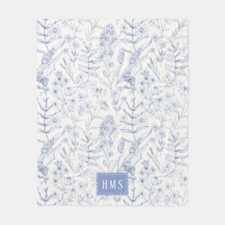 Couverture Polaire Blue Wildflower Botanical Monogram 
