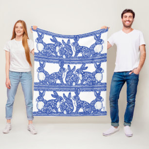 Couverture Polaire Blue Willow Rabbit Floral Chinoiserie Bunny Design