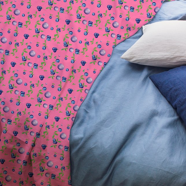 Couverture Polaire Blueberry aquarelle motif mignonne fille rose (Créateur téléchargé)