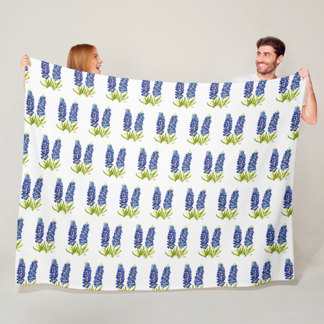 Couverture Polaire Bluebonnets Texas Flowers Fleur sauvage Aquarelle (En situation)