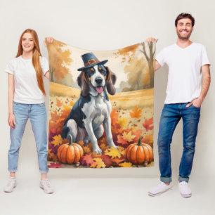 Couverture Polaire Bluetick Coonhound Feuilles d'automne Art de Thank