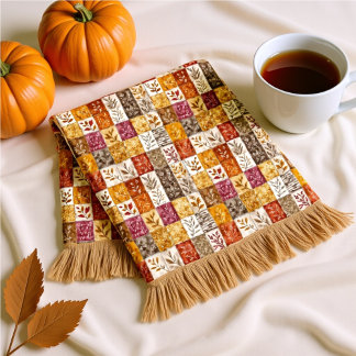 Couverture Polaire Blush & Caramel Automne Floral Carreaux