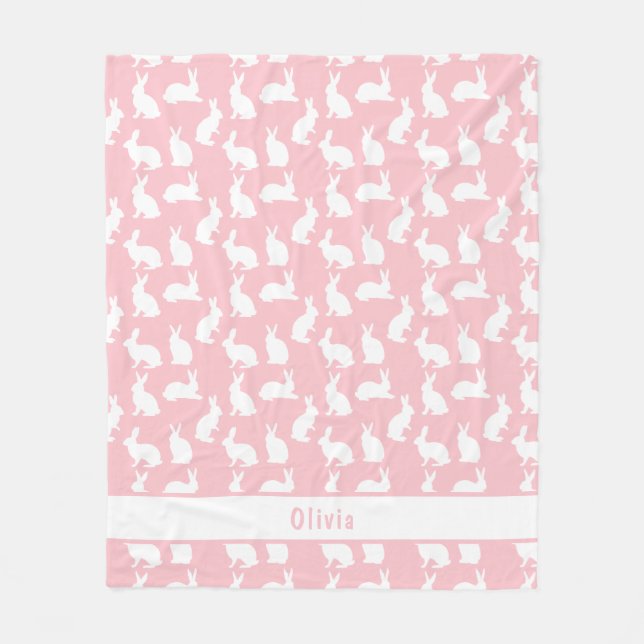 Couverture Polaire Blush Pink And White Bunny Pattern With Name (Devant)