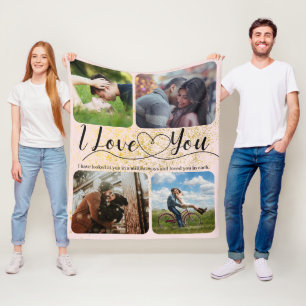 Couverture Polaire Blush Pink Gold Sparkle Love Couple Photo Collage
