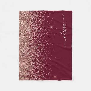 Couverture Polaire Blush rose burgundy Monogramme Paillettes Or Rose