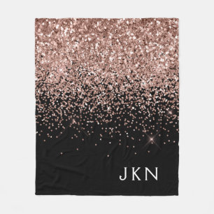 Couverture Polaire Blush Rose Gold Monogramme Paillettes Noires
