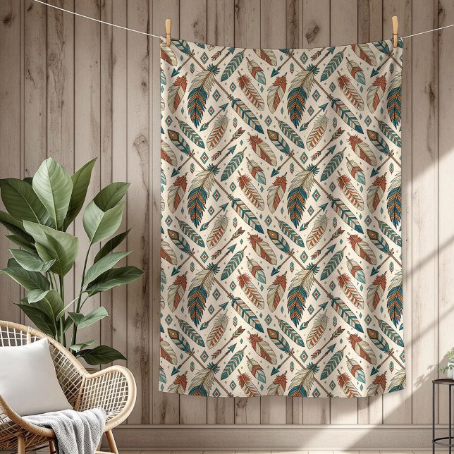 Couverture Polaire Boho Authentic Tribal Bold Flèches de plumes ethni (Boho Authentic Tribal Bold Ethnic feathers arrows Fleece Blanket)