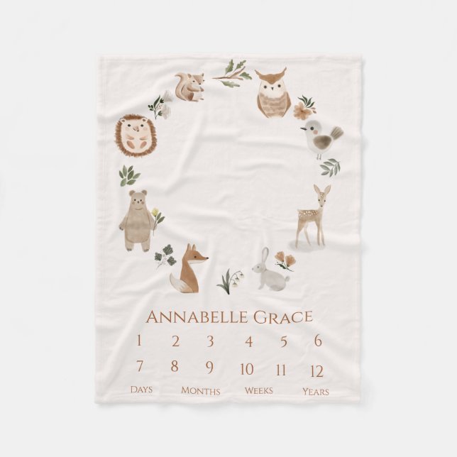 Couverture Polaire Boho Baby Milestone Woodland Animal Wreath (Devant)