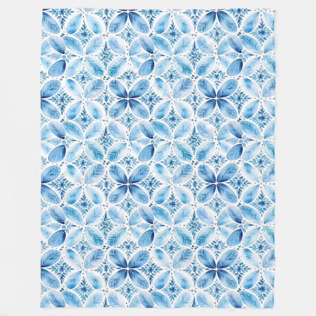 Couverture Polaire Boho Blue Blanc Floral Abstrait (Devant)