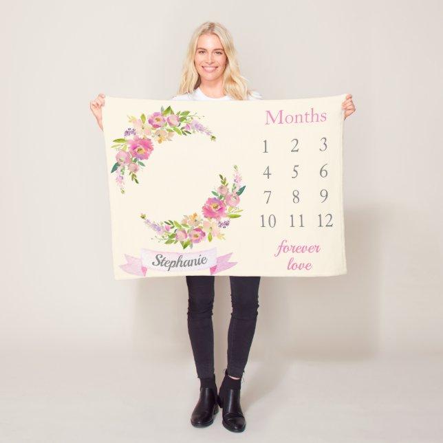 Couverture Polaire Boho Blush PInk Floral Baby Girl Milestone Baby (En situation)