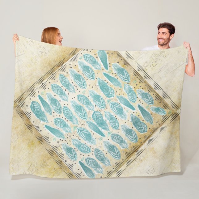 Couverture Polaire Boho Bohemian Rustic Abstrait Motif en plume (En situation)