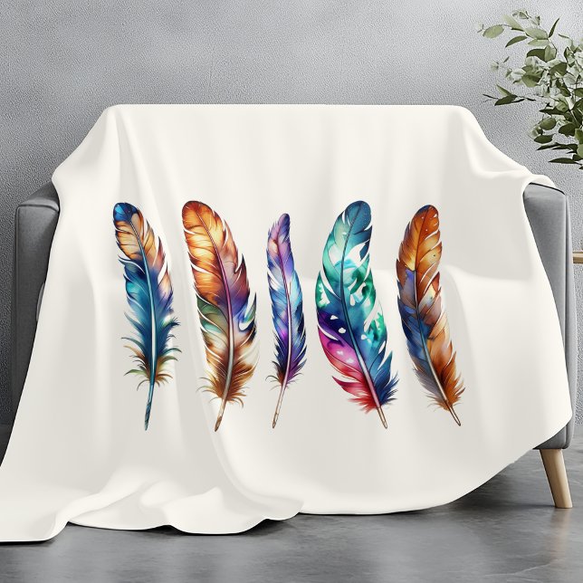 Couverture Polaire Boho Feather Art Cozy Cream Graphic Feather Print (Créateur téléchargé)