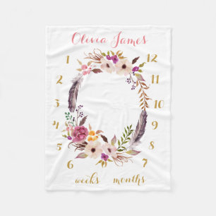 Couverture Polaire Boho Floral Baby Milestone Mensuelle Blanket bébé