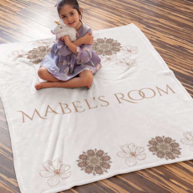 Couverture Polaire Boho Floral Girl's Monogram Nom (Créateur téléchargé)