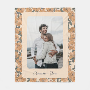 Couverture Polaire Boho Floral Motif Couple personnalisé Nom de la ph
