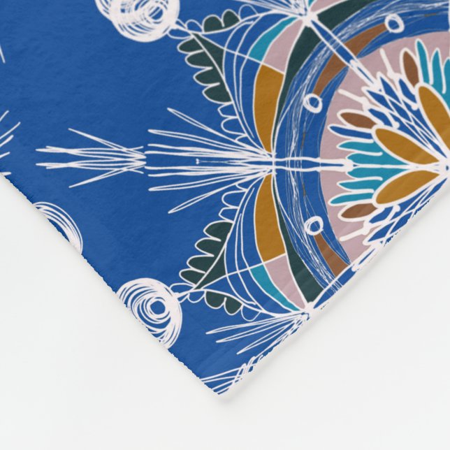 Couverture Polaire Boho Mandala Bleu à main (Coin)