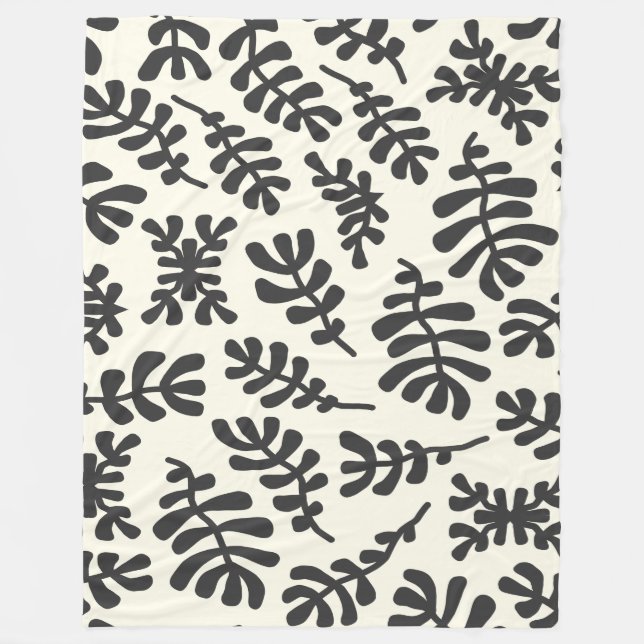 Couverture Polaire Boho Matisse Formes Botaniques Motif noir blanc  (Devant)