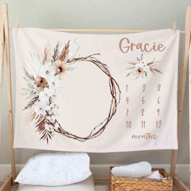 Couverture Polaire Boho Milestone Blanket Girl - Mois Blanket Personn (Créateur téléchargé)