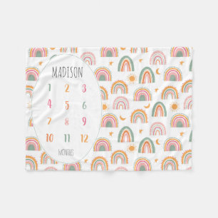 Couverture Polaire Boho moderne Rainbow Stars Lune Sun Baby Milestone