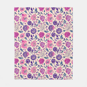 Couverture Polaire Boho Ombre rose et violet motif floral