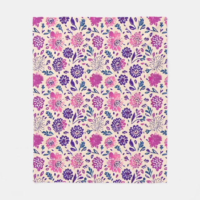 Couverture Polaire Boho Ombre rose et violet motif floral (Devant)