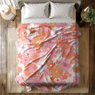 Couverture Polaire Boho rose rose orange florale Fleurs mignonnes