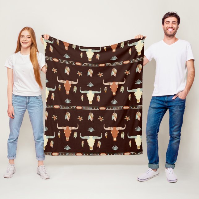Couverture Polaire Boho Steer Motif (En situation)