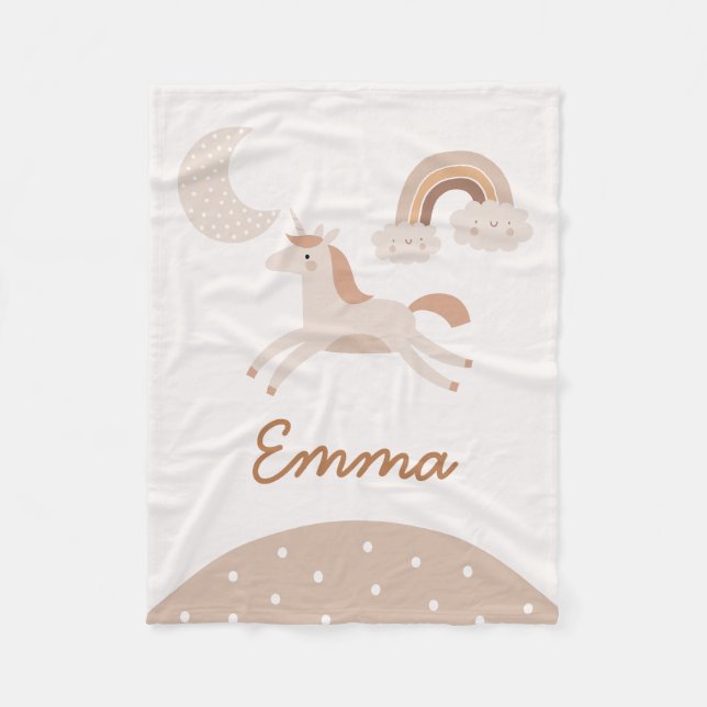 Couverture Polaire Boho Unicorn Nom personnalisé Blanche (Devant)