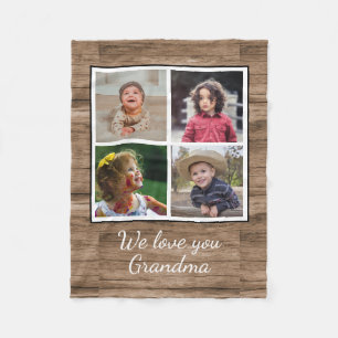 Couverture Polaire Bois Brown rustique 4 Photo Collage Grand-mère
