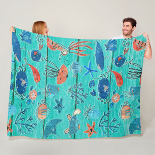 Couverture Polaire Bois Turquoise rustique et sous la mer Amis Whimsi