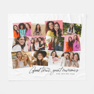Couverture Polaire Bon temps grands souvenirs 12 photo collage blanc