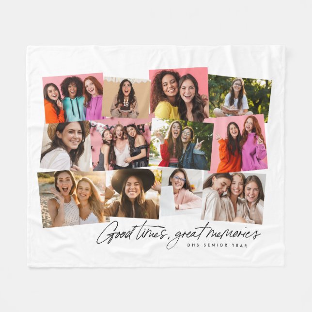 Couverture Polaire Bon temps grands souvenirs 12 photo collage blanc (Devant (Horizontal))