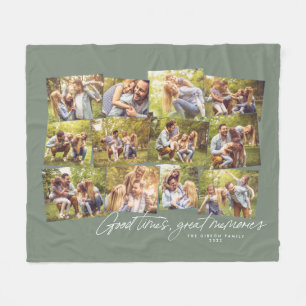 Couverture Polaire Bon temps grands souvenirs vert 12 photo collage