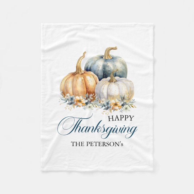 Couverture Polaire Bon thanksgiving Gold Orange Blue Citrouilles (Devant)