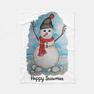 Couverture Polaire Bonhomme de neige magnifique d'aquarelle avec