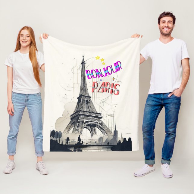 Couverture Polaire Bonjour Paris coloré (En situation)