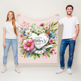 Couverture Polaire Bonne Fête des mères Coeurs floraux