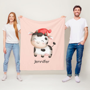 Couverture Polaire Bonne vache dans un Casquette rouge mignon