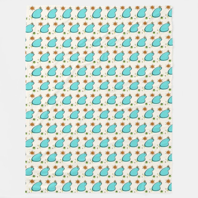 Couverture Polaire Boomerang Atomique Rétro et Starburst Fleece Blanc (Devant)