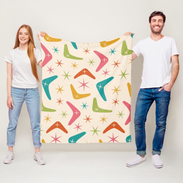 Couverture Polaire Boomerang du milieu du siècle avec Starbursts rétr (En situation)