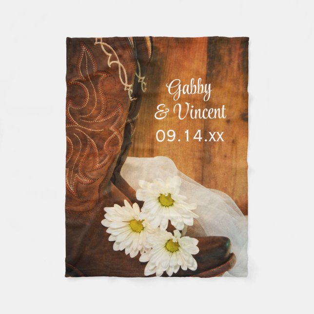 Couverture Polaire Boots de cowboy blanc de marguerites Pays Mariage  (Devant)
