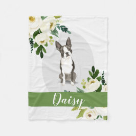 Couverture Polaire Boston Terrier Chien blanc aquarelle personnalisée