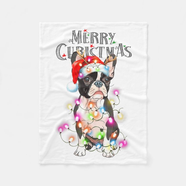 Couverture Polaire Boston Terrier Christmas Lights Xmas Dog  (Devant)