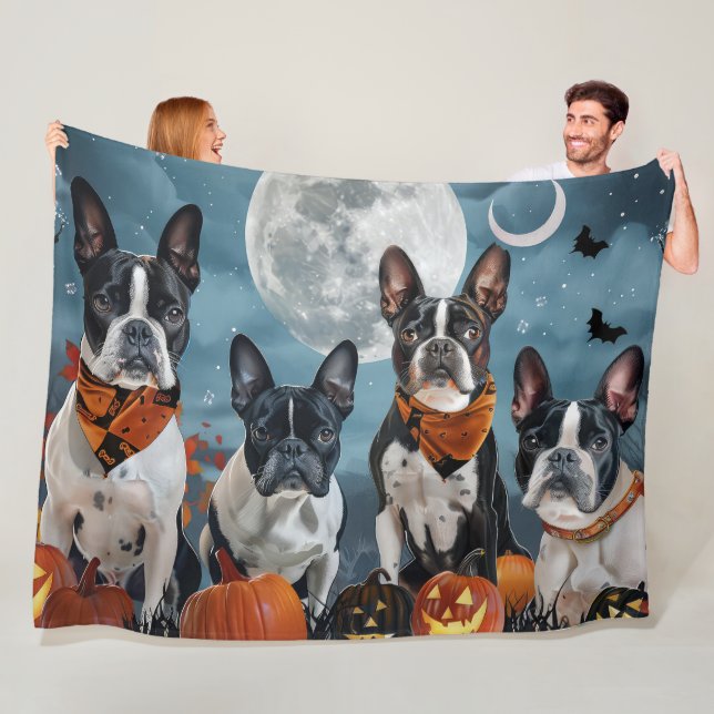Couverture Polaire boston terrier Halloween Éffrayant (En situation)