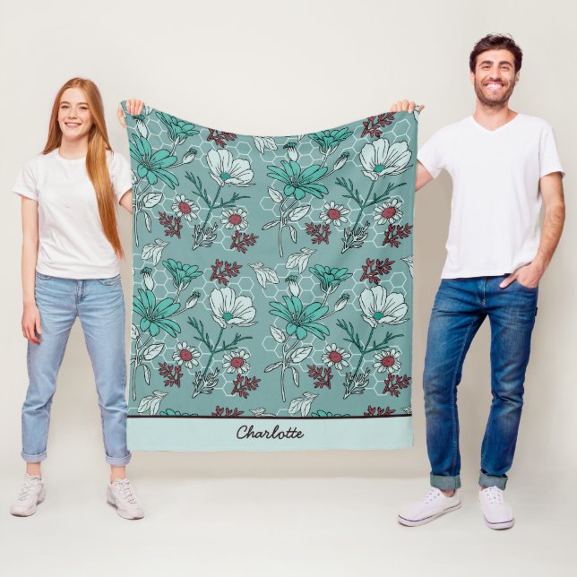 Couverture Polaire Botanique fleurs motif floral nom personnalisé (En situation)