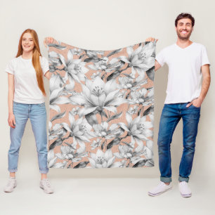 Couverture Polaire Botanique noir blanc rose or parties scintillant f