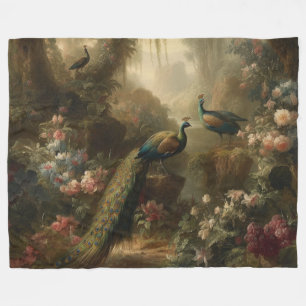 Couverture Polaire Botanique : trois paons dans le jardin anglais